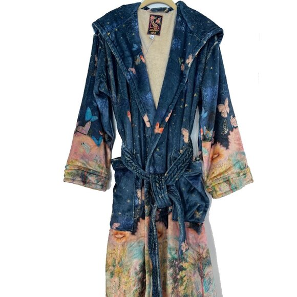 Johnny Was Aurelius Cozy Robe Floral Butterfly Sleep Wear Lounge Flowers Blue NW - Picture 3 of 6
